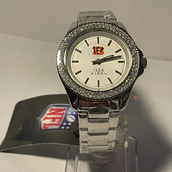 Cincinnati Bengals NFL Jack Mason Women's Rhinestone Stainless-Steel Watch NEW - Picture 6 of 6